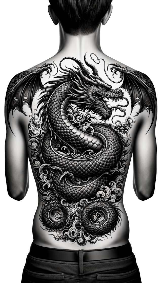 black dragon back tattoo