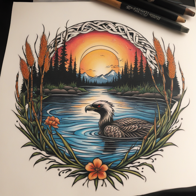 Neo Traditional Tattoo Style,I grew up on a river convergence in Minnesota. Lots of eagle loons and cattails. Willow trees sunsets 