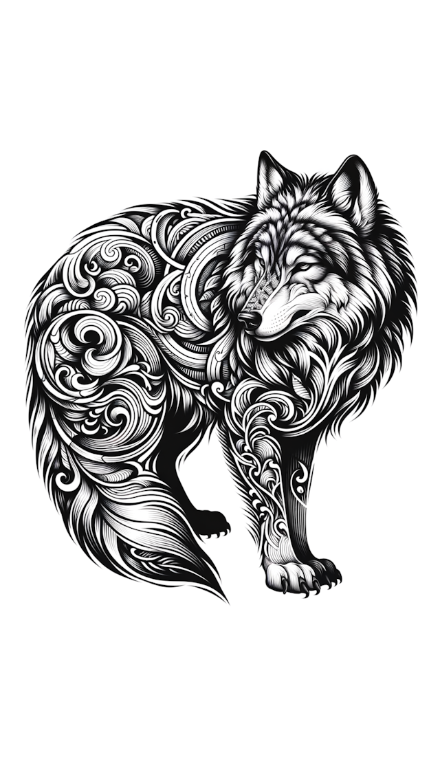 black and grey tattoo style,life,  ,wolf design, white background  --no skin