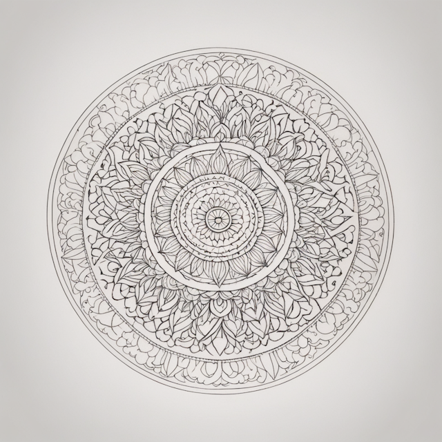 Line Tattoo Style,A small, circular Mandala tattoo with clean, symmetrical lines and basic geometric shapes. The design should have a central circle with simple patterns radiating outward, like petals or triangles, creating a balanced and calming effect. The overall look should be minimalist, using only black ink, with a focus on symmetry and simplicity.