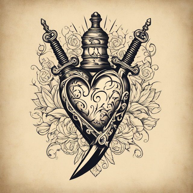 "Old School Tattoo Style,Dagger going through a heart"