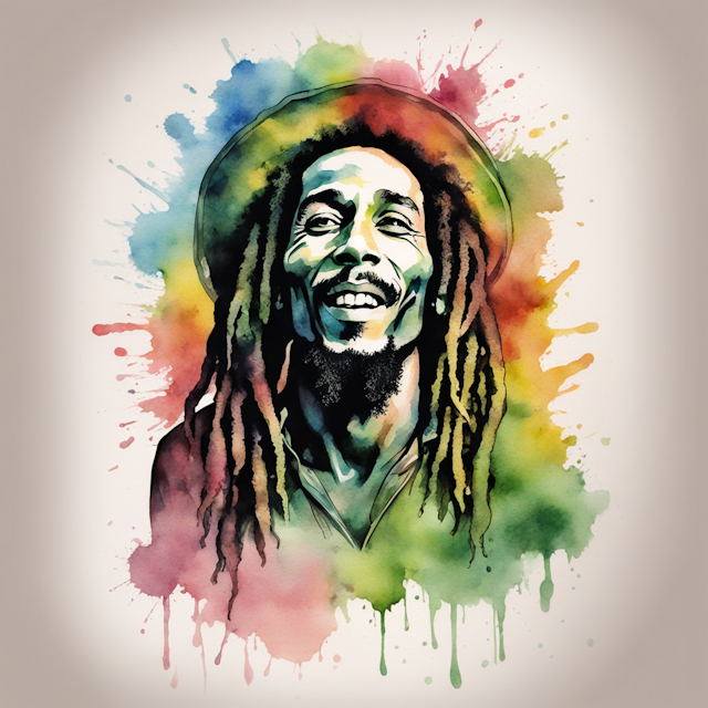 Watercolor Tattoo Style,bob marley as an alien smoking marijuana

