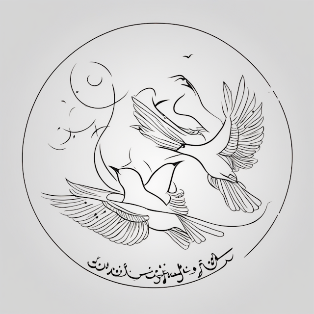 Line Tattoo Style,Text in urdu ‘نادان پرندے’ in minimilist line design with birds in an outline form cojoined with the text. And it will be very small in size