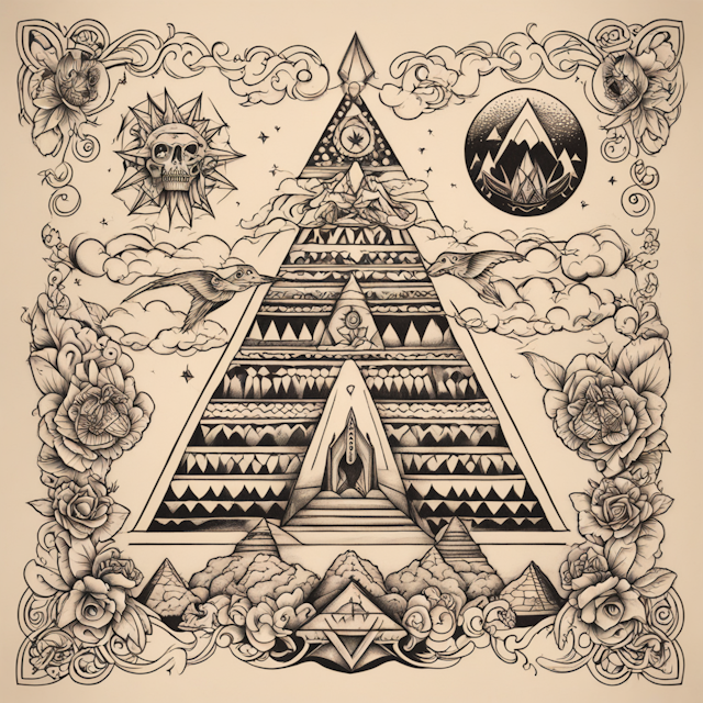 "Neo Traditional Tattoo Style,Pyramids in air"