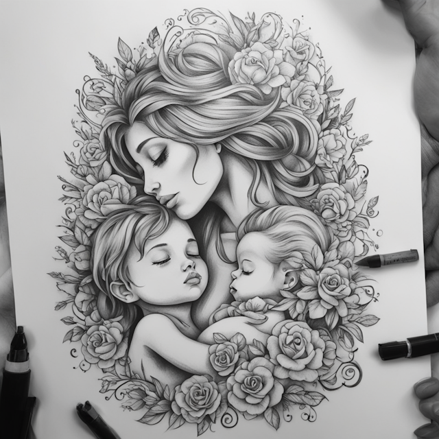 Black and Grey Tattoo Style,A tattoo that represents a tired mom who is trying to raise kids while dealing with mental issues