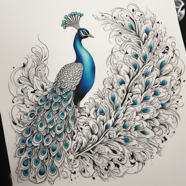 New School Tattoo Style,peacock tattoo，pure background