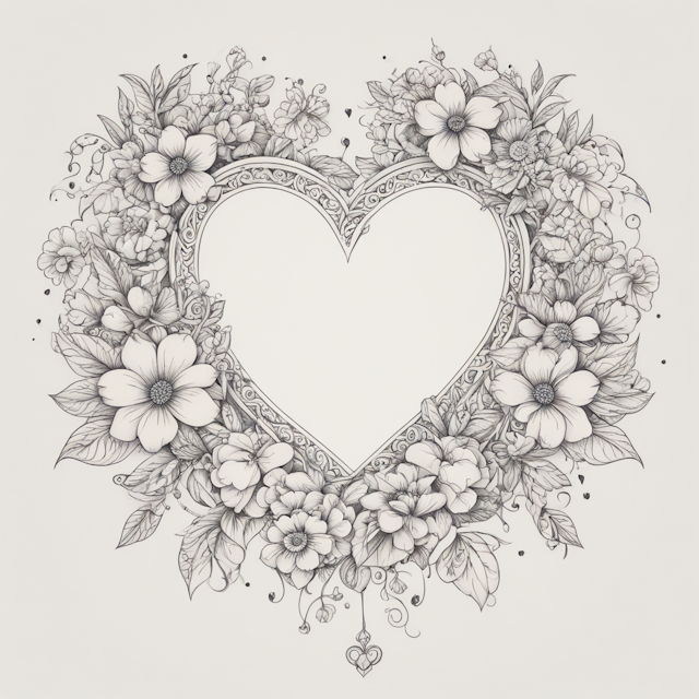 Ornamental Tattoo Style,String of 6 hearts surrounded by flowers