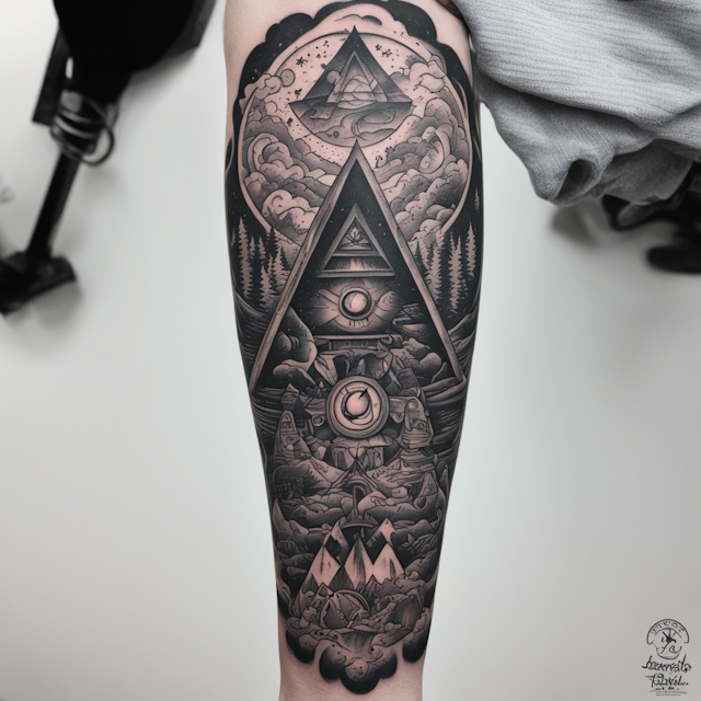 Black and Grey Tattoo Style,Gravity Falls sleeve