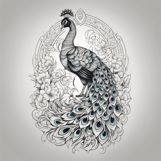 Neo Traditional Tattoo Style,peacock design,like danny trejo tattoo,a symbol of purity, of fidelity,no body