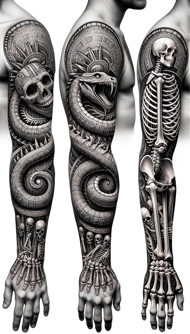 Aztec serpent, Skeleton sleeve with little color 