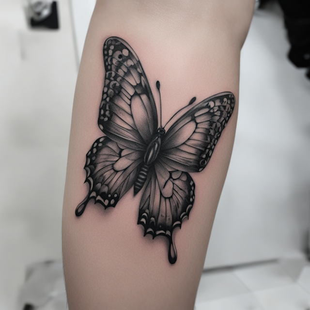 "Black and Grey Tattoo Style,A 3d butterfly\n\n"