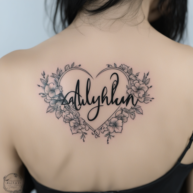 Irezumi Tattoo Style,Black and Grey Tattoo name Aaliyah with heartbeat and birthday