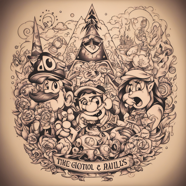 New School Tattoo Style,Gravity Falls characters sleeve