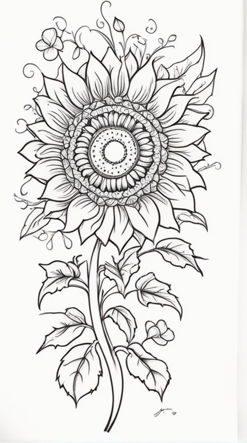 Ornamental Tattoo Style,i love sunflowers because they can take the radiation out of soil