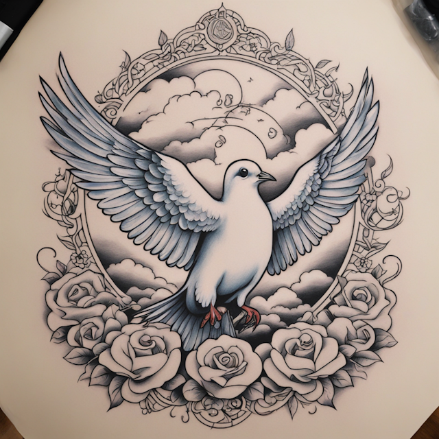 Neo Traditional Tattoo Style,ephisians 6:12 sleeve with clouds and a dove