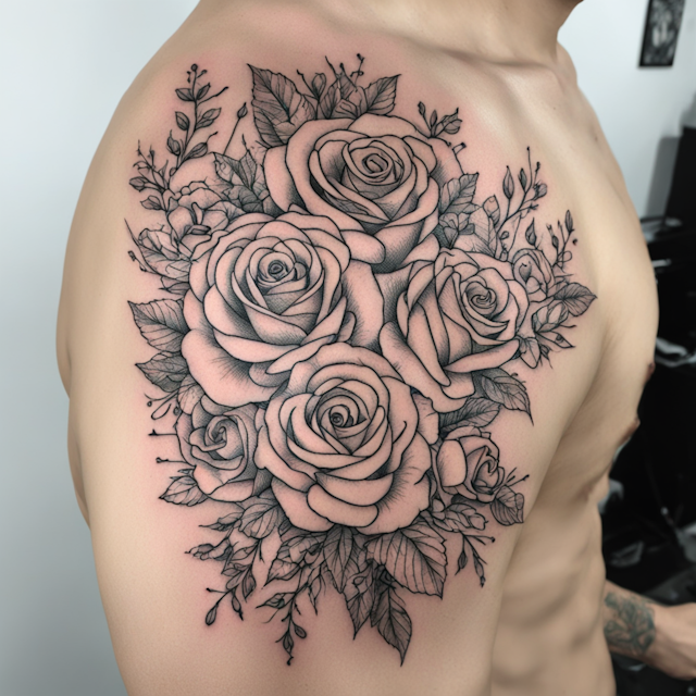 Line Tattoo Style,Roses on shoulder