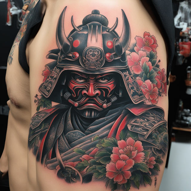 Irezumi Tattoo Style,Samurai with helmit that kinda resembles Vaders helmit
