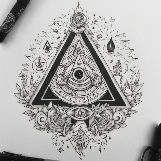 Black and Grey Tattoo Style,Gravity Falls with Bill Cipher in the center