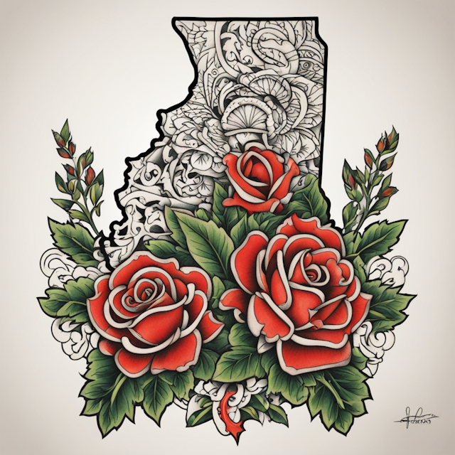 "Neo Traditional Tattoo Style,Illinois state outline"