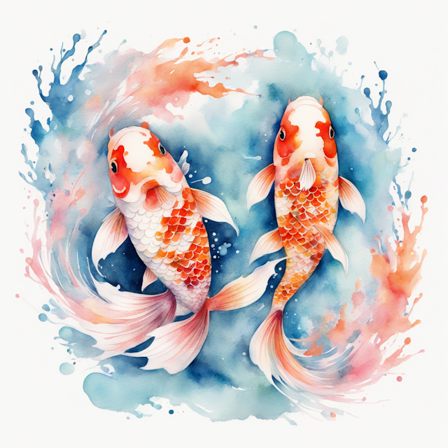 "Watercolor Tattoo Style,koi carp design, brush dabbled in watery pastels, white background, clean background"