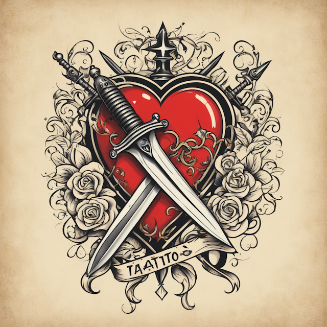 "Old School Tattoo Style,Dagger going through a heart"