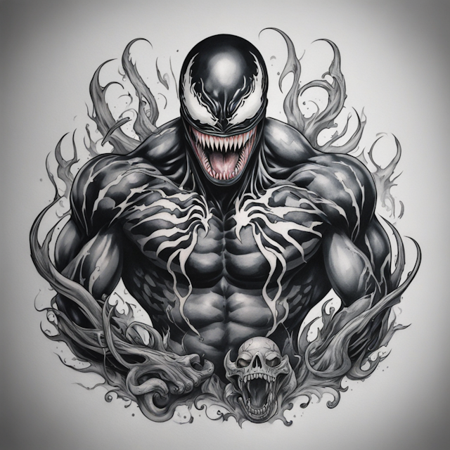 "Black and Grey Tattoo Style,Venom and baltimore"