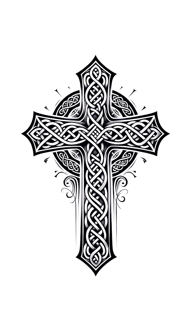 Ornamental tattoo style, Celtic cross, white background