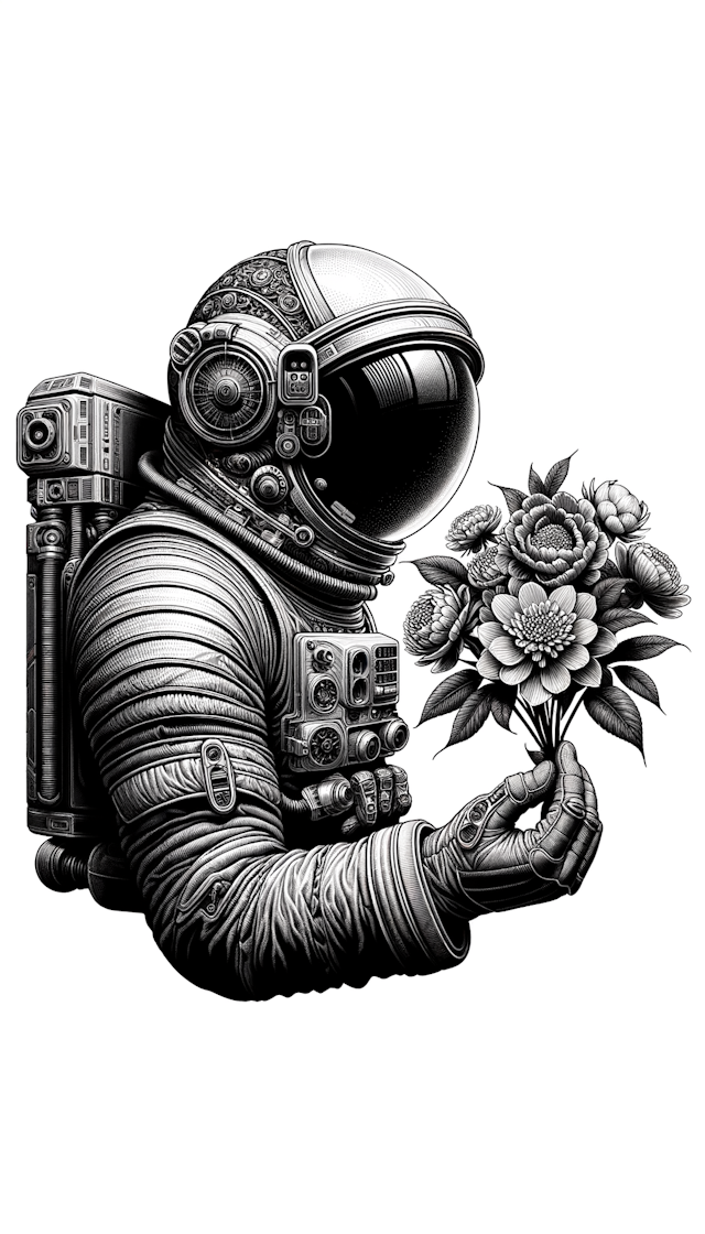 astraunaut smelling flowers tattoo