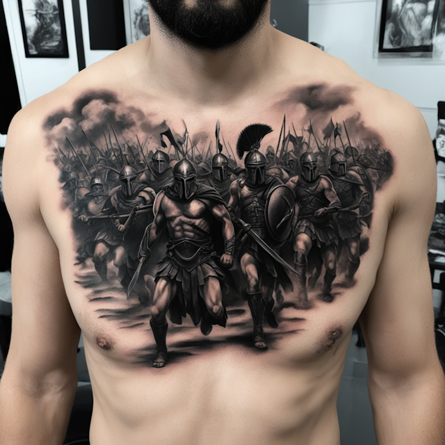 Black and Grey Tattoo Style,Spartan soldiers from 300 throat tattoo 