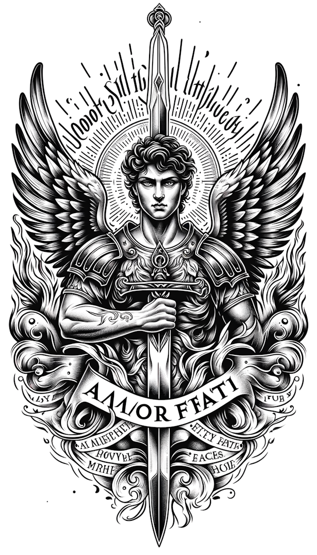 arch angel michael with word amor fati