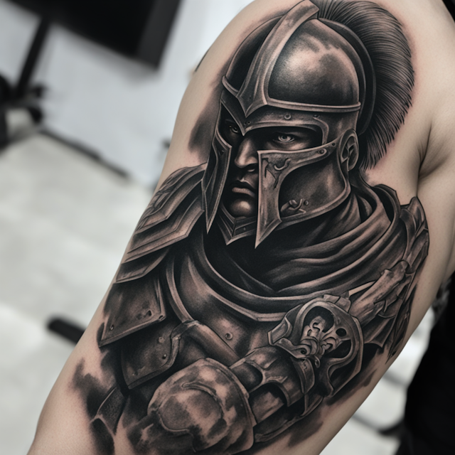 Black and Grey Tattoo Style,Evil Spartan soldier
