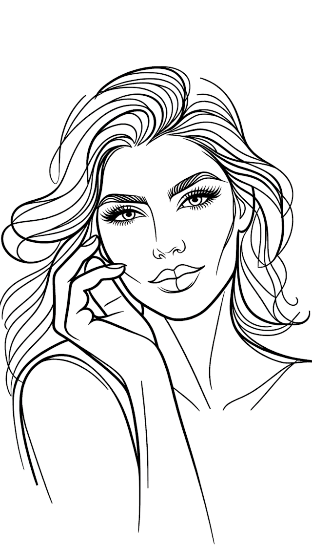 Line tattoo style, Beautiful woman, white background