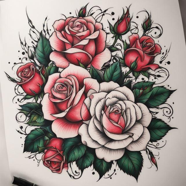 Neo Traditional Tattoo Style,Roses 