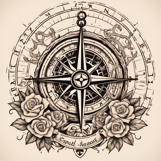 Neo Traditional Tattoo Style,Compass, railroad tracks and anchors 