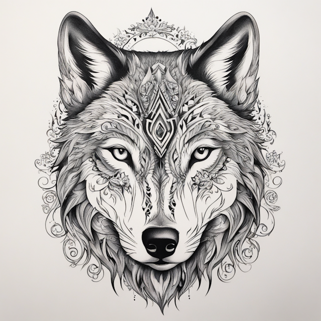 "Black and Grey Tattoo Style,wolf design, white background"