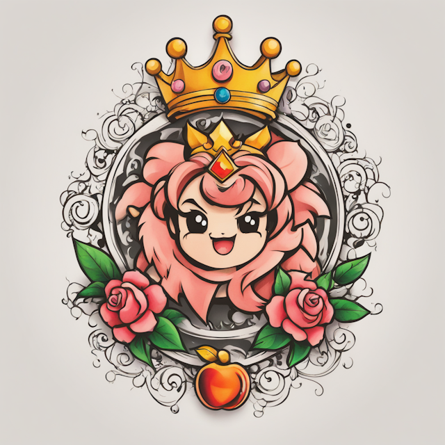 New School Tattoo Style,Triskelion of bowser's collar and princess peach's crown bdsm symbol