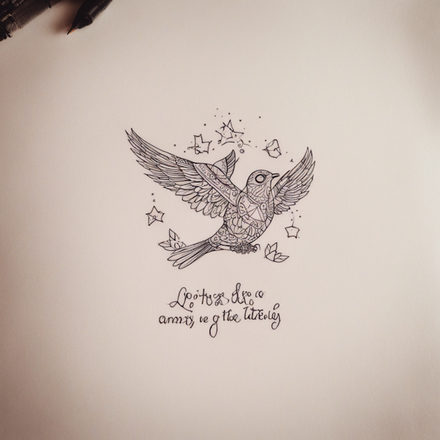 Line Tattoo Style,So this is the message i sent my bestfriend with whom i am planning to have matching tattoos ‘Okay how about we get something related to rockstar and prague and our love for it. And also how meaningful it is to this day. Just thinking out loud, still brainstorming for more ideas. Something with birds and the quote ‘nadaan parindey ghar aaja’ one of us could have a bird with ‘nadaan parindey’ and the other with a bird with ‘ghar aaja’ quoted - distance may be in our way but we will always find a way back 🥹 
We can also customise it to something that could give it a more personal touch, like a small indicator of prague and the movie rockstar or something about distance and travel, i am still thinking on it. Dont know how exactly i want it to fit - need someone to draw it out for me’ so this is the idea. Nadaan parindey means ‘innocent bird or a bit foolish bird’ and ‘ghar aaja’ means come home. I want the text to be written in very urdu caligraphy - that is similar to that of arabic and i want it to be minimalist and i want birds somehow cojoined with the text or right alongside with it. Now can you present me with a couple of examples. I want multiple visual respresentations of two separate tattoos - one with the text ‘nadaan parindey’ in urdu ‘نادان پرندے’ and the other with ‘ghar aaja’ in urdu ‘ گھر اجا’ and like with the birds as I explained earlier. 